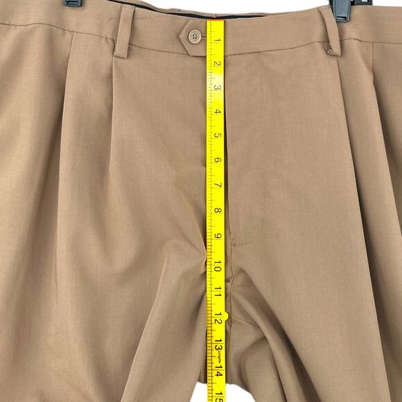 GS Perfect Fit‎ Khaki Pleated Front Belt Loops Dress Trousers Mens Size 46 28 - Picture 7 of 9